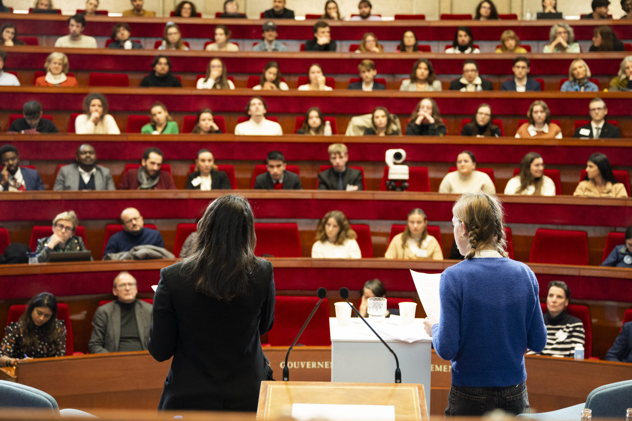 France, Paris, 2023-12-14 - Youth Parliament Day at the Economic and Social Council: 170 young people meet to express their expectations, desires and commitments. Photograph by Mary Lou Mauricio / Hans Lucas.
France, Paris, 2023-12-14 - Journée du parlement des jeunes au Conseil Economique et social : 170 jeunes se réunissent pour exprimer leurs attentes, leurs envies et leurs engagements. Photographie de Mary Lou Mauricio / Hans Lucas,.